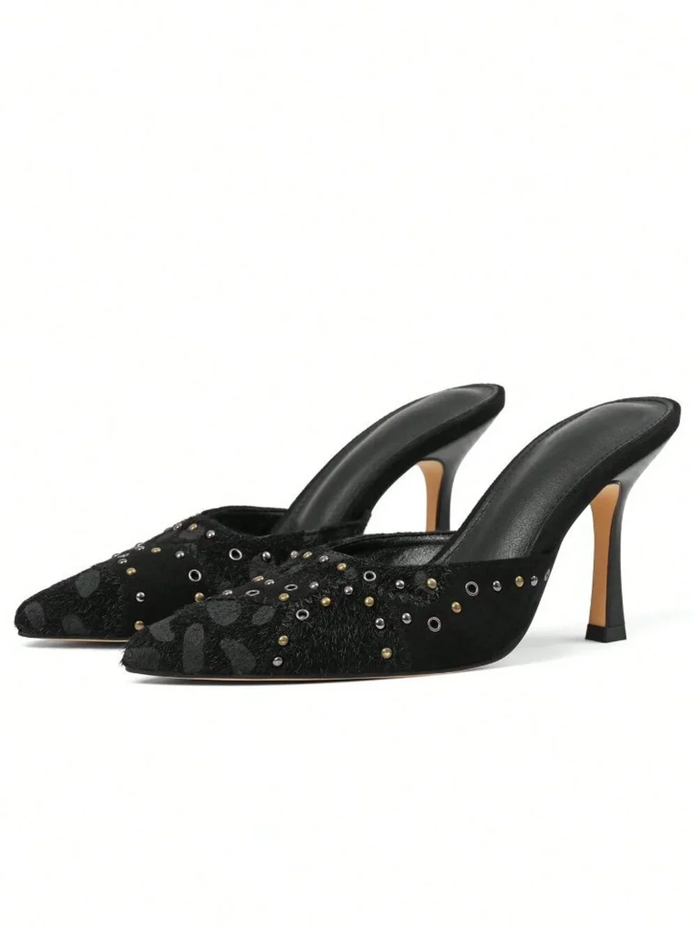 Black Sexy Women's Pointed Toe Slip-On Stiletto Heels